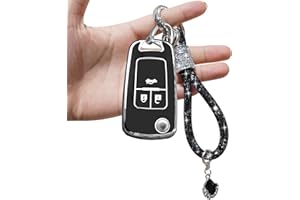 Yumzeco Autoschlüssel Hülle Cover Kompatibel mit O_pel mit glänzendem Diamant Schlüsselband, Kompatibel mit Vauxhall Chevrolet Holden 2005-2019, 3 Tasten Silicone Auto Smartkey Schutzhülle-Schwarz