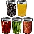 Ash & Roh Glass Mason Jars Full Mouth - Glass Jars With Metal Airtight Lids Perfect Meal Prep, Food Storage, Canning, Drinking Jars, For Jelly, Jam, Dry Food, Spices, Herbs-500 Ml (5, Clear)