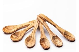 DESCONOCIDO Juego de 6 cucharas de madera de olivo, juego de 6 cucharas de madera de olivo hechas a mano de 5.6 pulgadas