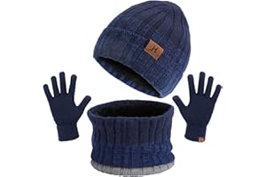TAGVO 3in1 Winter Beanie Hut, Schal, Handschuhe Set,Ultraweiche elastische Verdickung Vlies Innenfutter Strick Beanie Cap Neck Warmer Warme Strickmützen, Mütze, Schal & Handschuh-Sets für Damen Herren