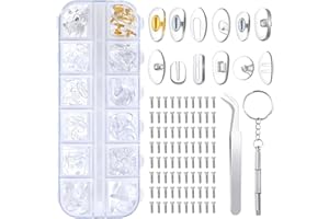 VIOLOTORIS 60 Pairs Eyeglass Nose Pads Glasses Repair Kit, Eyeglass Nose Pad with 80 Screws Universal Professional 12 Styles Eyeglass Repair Kit