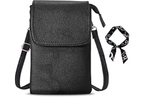 GWAWG Skórzana torba crossbody, portfel na telefon komórkowy, mała dla kobiet mini torebka na ramię z długim paskiem i breloczkiem do kluczy i szalikami pasuje do 8 Plus lub telefonu mniej 15 cm,