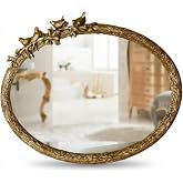 Kuş Fig&uuml;rl&uuml; Dekoratif Duvar Aynası &ndash; Ağa&ccedil; Dalı Tasarım Oval Ayna, Salon Antre İ&ccedil;in Şık Ayna (Altın)