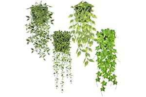 Zequech 4 Plantas Colgantes Verdes simuladas en Maceta, Vaina de Guisante de Mandala, Hiedra Corta de eucalipto, terraza Interior y Exterior, Oficina, decoración de Boda al Aire Libre, Paisaje