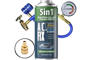 AC FIX 5-i-1 – R1234yf + Slang + Adapter Köldmedium för bilens luftkonditionering med olja, tätningsmedel, UV-färgämne, torkm