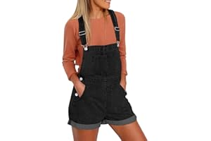 Vetinee Womens Denim Overalls Jean Short Dungarees Roll Up Bib Overalls Shorts