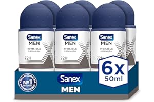 Desodorante Roll-On Antitranspirante Sanex Men Invisible 50ml, protección anti-manchas, fórmula anti-irritación, 72 horas de protección contra el sudor y el olor, neutraliza el mal olor, 0% alcohol*