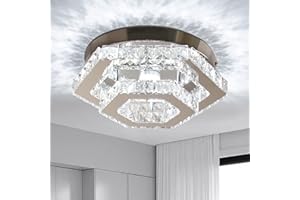CXGLEAMING 13" Moderne Kronleuchter Kristall LED Deckenleuchte Sechseckig Luster-Deckenlampe Unterputz Kristall Pendelleuchte für Wohnzimmer Schlafzimmer Badezimmer Küche Flur(Kaltweiß)