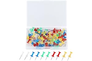 HXMJIED 100 Pcs Coloured Push Pins, Multi-Colored Plastic Thumb Tacks, Clear Push Cork Board Pins, Drawing Pins, with Storage Box Map Pin for Pinboard, Bulletin Board