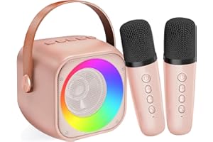 NAWCHEDO Karaoke Bambini con 2 Microfoni, Microfono Karaoke per Bambini e Adulti, Luci LED ed Effetti di Cambio Voce, Set di Microfoni e Altoparlanti Portatili, Regali per bambini 3-12 anni ragazzi e ragazze