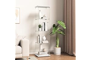 BPKADHY Vitrina de Cristal,164x42.5x36.5cm,Vitrina Expositora para Colecciones con 4 Estantes 1 Puerta con Cerradura,Gabinetes de Vidrio para Salón Dormitorio,Pasillo,Vitrina Cristal,Blanco