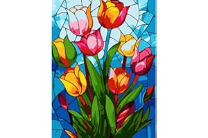 Gifmore Paint by Numbers Kits for Adults, DIY Craft Art Canvas Painting Kit with Acrylic Pigment and Brushes, 12 x 16 inch Glass Flower (Frameless)