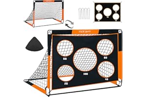 TTCB SPORTS TTCBSPORTS 2 in 1 Football Goal 4x3FT / 5x4FT, 120X90X90cm/150x120x120cm Football Goals for Kids, Soccer Training Net with 5 Target Ranges, Foldable Target Training Equipment for Garden/Backyard