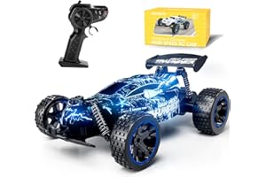 Tecnock Remote Control Cars for Kids, 1:18 Scale RC Racing Cars with LED Lights, 2.4GHz All Terrain RC Car with 2 Rechargeable Batteries for 50 Min Play, Indoor Outdoor Toys Gifts for Boys and Girls