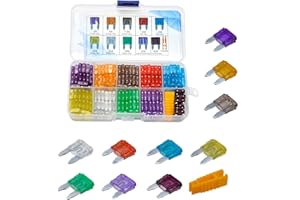 OuYi 145PCS Mini Kit de fusibles 3A 5A 7.5A 10A 15A 20A 25A 30A 35A 40A + 1 Clip de fusible para automóvil Caravana Camión Motocicleta Camión Yate Carrito de golf Moto de nieve