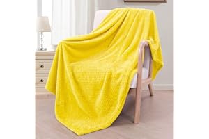 Exclusivo Mezcla Extra Large Fleece Throw Blanket, 127x178 CM Soft Jacquard Weave Waffle Pattern Throws for Sofa Settees, Vibrant Yellow Blanket