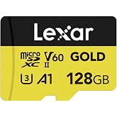 Lexar GOLD 128GB Mikro SD Kart, microSDXC UHS-II Bellek Kartı, V60, U3, A1, C10 microSD Kart, 280MB/s'ye kadar Okuma, Drone/A