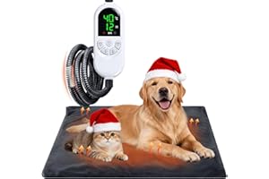 Qoosea Tappetino Riscaldante per Gatti e Cani 45x70cm, Tappeto Termico per Animali con 30-60°C Temperatura Regolabile e Timer, Cuscino Termico Elettrico Cane Sicuro con Cavo Anti-Morso