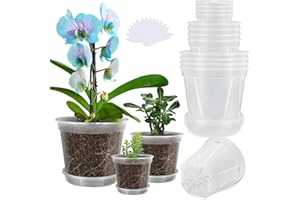 YALIOURS Durchsichtige Pflanzentöpfe für Pflanzen, 12Pack 10/12/15 cm Kunststoff-Pflanztöpfe mit Entwässerungslöchern, Gartentöpfe für Pflanzen Blumen mit 12Pack Trays und 15pcs Pflanzenetiketten