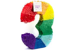 Trendario Pinata Zahl 3 - Mehrfarbig - ungefüllt - Ideal zum Befüllen mit Süßigkeiten und Geschenken - Piñata für Kindergeburtstag Spiel, Geschenkidee, Party, Hochzeit