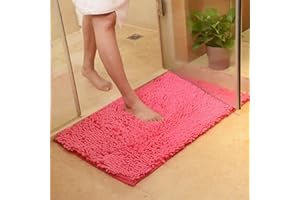 DOTBUY Tapis de Salle de Bain, Chenille Super Absorbant Anti-dérapant Tapis de Bain Confortable Tapis de Salle de Bain Tapis de Douche (50 * 80cm, Rose Rouge)
