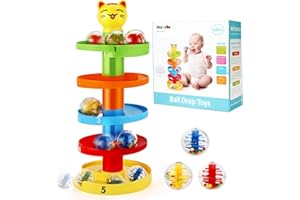Ucradle 5 Layers Ball Drop Ball Ramp Ball Drop Toy Colorful Rolling Ball Tower Funny Swirling Cat Children Puzzle Game Baby Educational Toys for 1 2 Year Old Boy Girl Toddlers