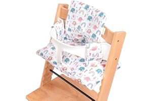 DADOUMAN Waterproof & Extra Padded Dining Chair Seat Cushion, Wipe Clean Cushion for Stokke Tripp Trapp High Chair Only, 18" L x 11" W, Cartoon Printing Each (Colorful Elephants)