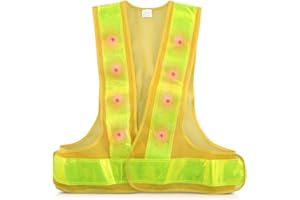 kwmobile LED Light Safety Vest - High Visibility Waistcoat Traffic Outdoor Night Warning Reflector Clothing with Reflective Stripes and 16 LED Lights