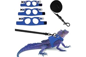Fnaobai Bearded Dragon - Set di pettorina con guinzaglio regolabile in 3 dimensioni, per addestramento e camminata, in pelle, a prova di fuga, per piccoli rettili e scoiattoli (blu)