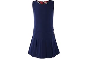 Bienzoe Girls School Uniform Jumper: Stretch Pleated Durable Kids Knee Length Sleeveless Dress