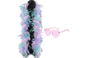 PonFxp Feather Boa, 1.2M Colorful Feather Boa With Pink Heart Sunglasses, Delicate Feather Scarf, White Feather Scarf Perfect For Dance Performances, Weddings And Carnival Celebrations