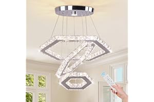 Cainjiazh Lámparas de araña de LED Lámpara de araña de cristal regulable de 3 anillos Moderno Lámpara colgante ajustable de acero inoxidable Lámpara de techo para comedor Dormitorio Sala de estar