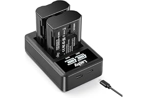 Lachy 2-Paquet 2200mAh EN-EL15/EN-EL15a/b Batteries de Rechange et Chargeur pour Nikon D500, D600, D610, D750, D800, D800E, D810, D810A, D810E, D850, D7000, D7100, D7200, D7500 Appareils Photo