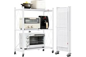 DEANIC Pliable Etagere Rangement à 3 Niveaux, Chariot à roulettes Cuisine, Etagere Rangement Garage (Blanc)