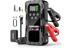 FOWAWU Car Jump Starter with Air Compressor, 8000A Battery Booster | Starts all gas & 10L max diesel, 26800mAh, 160PSI tire inflator, 10-in-1, low volt forced start, 10 safeguards, LED SOS light