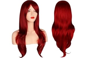 OKVGO 70cm 27inches Women's Dark Wine Red Wig Fashion Natural Wavy Full Long Curl Wig for Cosplay Party and Halloween Costume