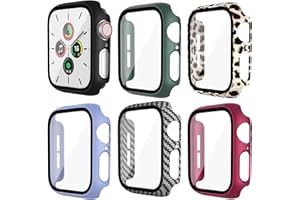 Haojavo Zestaw 6 twardych etui ochronne z poliwęglanu do Apple Watch Series 9, Series 8, Series 7, 41 mm, iWatch, ze szklaną ochroną wyświetlacza, folia ochronna, szkło hartowane, całkowita osłona bez