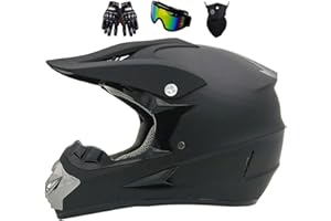 MTQCBDHY Youth Motocross Offroad Street Dirt Bike Helmet, Adult Full Face Motorcycle ATV Helmets MTB BMX MX Street Bike Helmet, Motorbike Downhill Off Road Crash Helmet, With Goggles Gloves Mask(Size:XL(58-59C