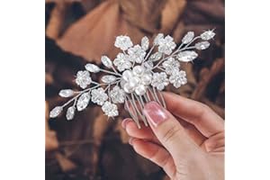 Edary Bride Wedding Hair Comb Silver Crystal Pearl Headpiece Bridal Flower Wedding Hair Accessories for Women and Girls (Silver)