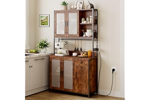 ‎DRIPEX Dripex Küchenschrank 181cm Hoher Buffetschrank mit Arbeitsplatte, mit Steckdosen, Vorratsschrank Küche mit 5 Türen und eine Schublade, Hochschrank Küche für Wohnzimmer Esszimmer Bar, Industrie-Design