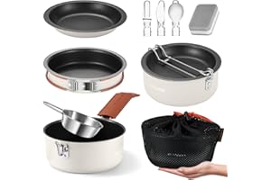 Odoland Set da 10 pentole da campeggio, leggero, con piatto, ciotola, forchette, coltelli, cucchiai, perfetto per escursioni, campeggio, escursioni e picnic