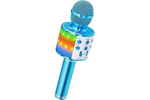 Ankuka mikrofon bluetooth do karaoke z głośnikiem i dynamicznym światłem. Bezprzewodowy mikrofon do karaoke dla dzieci, do śpiewania, nagrywania na imprezę domową, kompatybilny z systemem Android / iOS / PC, niebieski