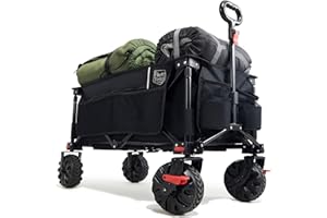 TIMBER RIDGE Festival Trolley on Wheels with Brakes, 200L Folding Camping Trolley Cart with Adjustable Handle & Cover Bag, 100kg Heavy Duty Cart Wagon for Outdoor Garden Picnic
