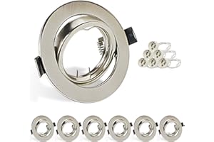 HiBay 6X Downlights for Ceiling GU10 Spotlight 360° Tiltable Spot Lights Round Brushed Chrome Downlights for Living Room Bedroom, 240V, 90mm Outer Diameter, 68-85mm Cut-Out Holes, Without Bulb