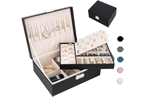 Homtibrm Jewellery Organiser Box for Women Girls, 2-Layer Large Jewelry Storage Case for Necklaces Rings Earrings Bracelets (Black01)