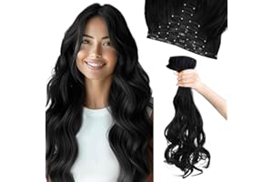 Vlasy Hair Extensions Clip in,7PCS Wavy Clip in Extensions,20 Inches Long Synthetic Clip on Hair Hairpiece Full Head for Women Girls(1#)