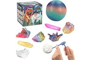 Depesche 12156 Dino World Galaxy - zestaw do wykopalisk dla dzieci, kolorowa kula z 3 kamieniami szlachetnymi, w zestawie mlotek, dluto i pedzel