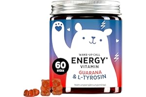 ‎BEARS WITH BENEFITS Wake Up Call Energy Vitamin – Natürliche Energie mit 30mg Guarana, Vitamin B6 und L-Tyrosin – 60 Stück – Vegetarisch – Bears with Benefits