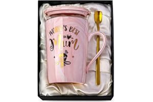 Doublewhale Mum Mothers Day Birthday Gifts, World's Best Mum Coffee Mug, Gifts for Mom from Daughter Son, 14OZ Ceramic Coffee Cup Gift with Exquisite Box, Golden Spoon, Greeting Card