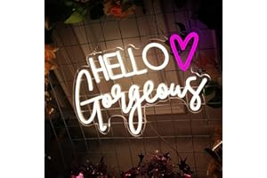 FESPCJ Logotipo de neón LED Hello gorgeous, blanco cálido, para decoración de fiestas de cumpleaños de bodas familiares, interruptor ajustable, reutilizable, USB (5v, 16.5x10.6 pulgadas)